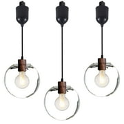 FSLiving Adjustable Height H-Type Track Lighting Pendants with Retro Clear Glass Globe Shape Hand-Made Shade Scandinavian Style 4ft Cord Walnutcolor E26 Socket Restaurant for Rental - Set of 3